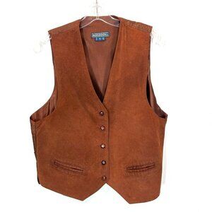 Monsoon Brown genuine Suede Button front vest Size 12 women unisex V-neck